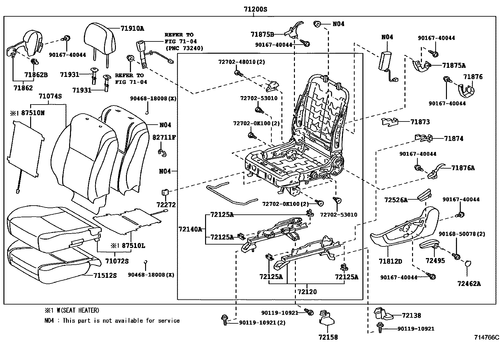 Toyota COROLLA 前排座椅和座椅滑轨 EPC diagram — 714766C