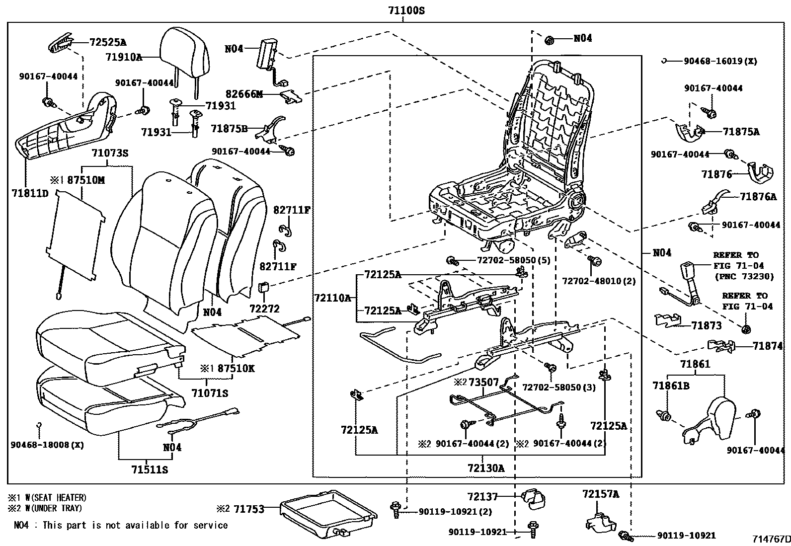 Toyota COROLLA 前排座椅和座椅滑轨 EPC diagram — 714767D
