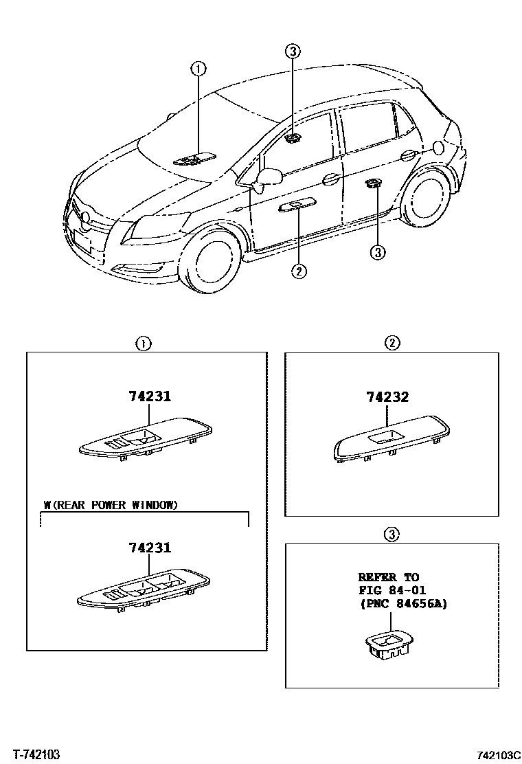 Toyota COROLLA 扶手和遮阳板 EPC diagram — 742103C