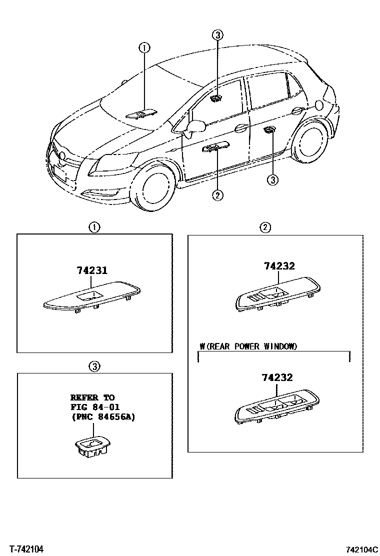 Toyota COROLLA 扶手和遮阳板 EPC diagram — 742104C