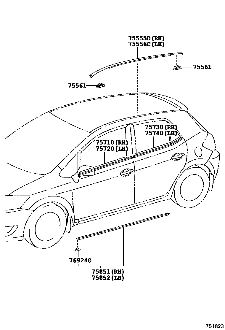 Toyota COROLLA 侧防护条 EPC diagram — 751823