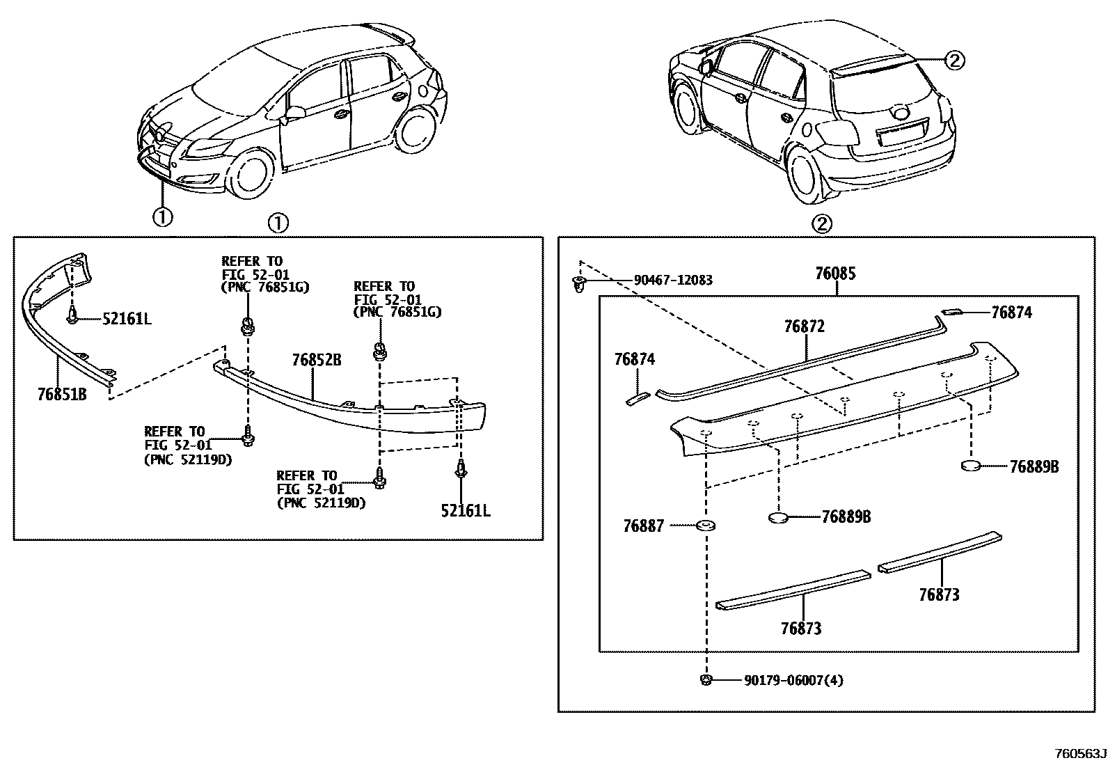 Toyota COROLLA 挡泥板和扰流板 EPC diagram — 760563J