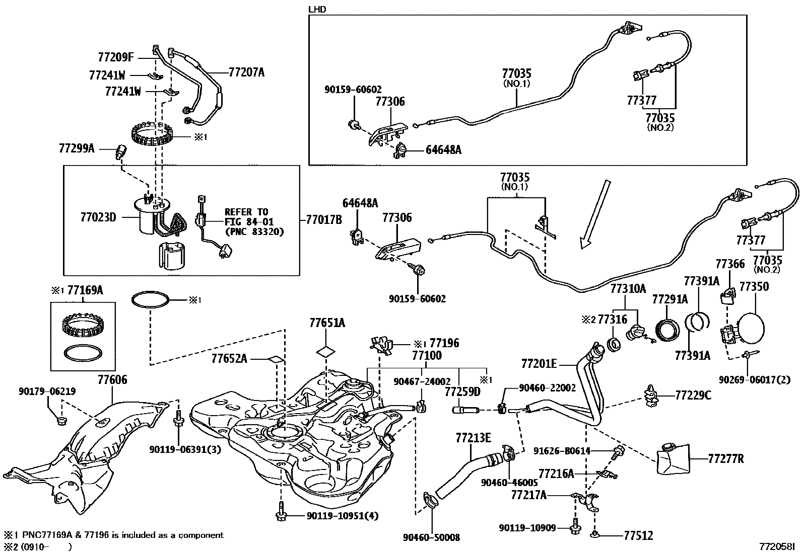 Toyota COROLLA 燃油箱和燃油管 EPC diagram — 772058I
