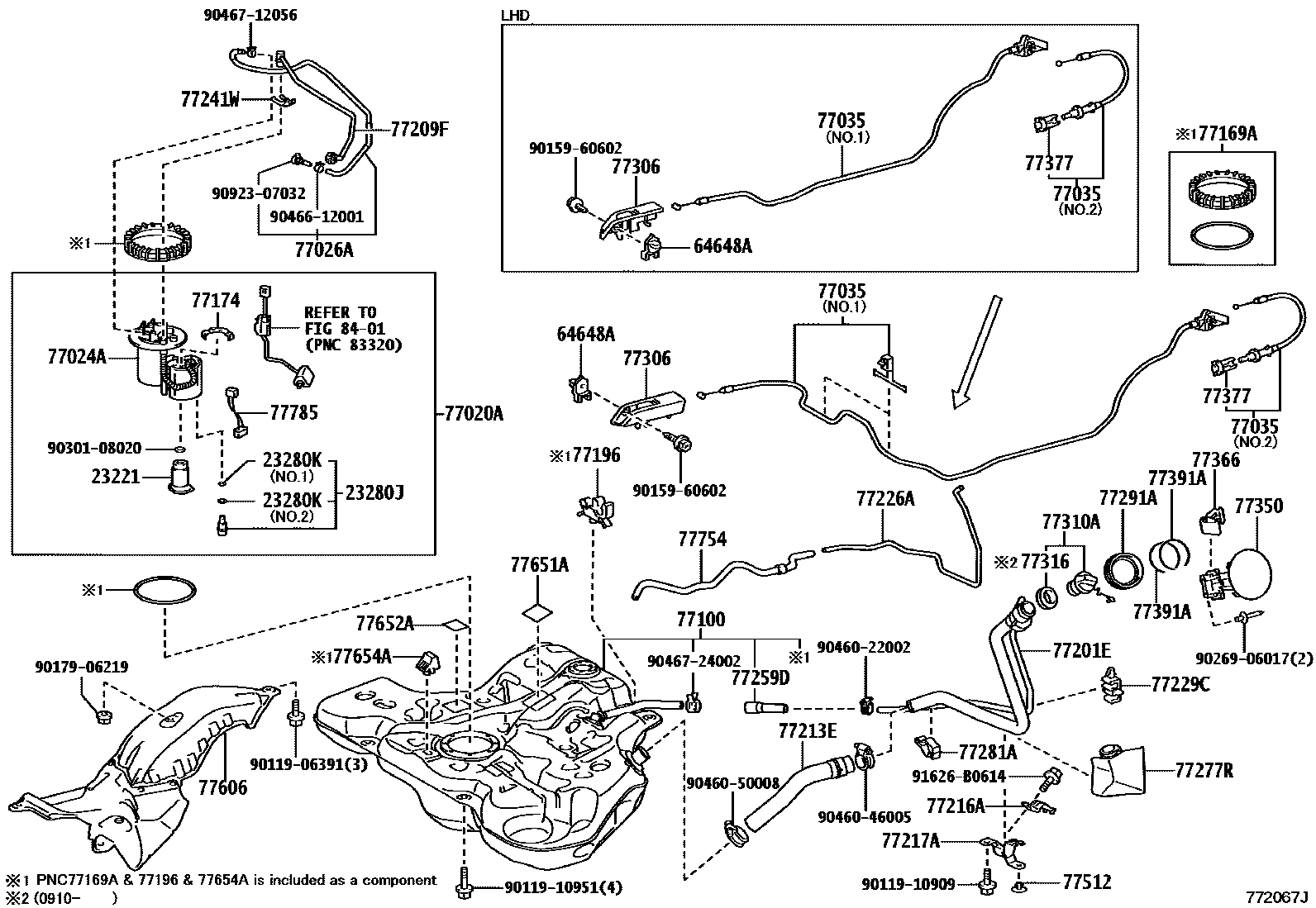 Toyota COROLLA 燃油箱和燃油管 EPC diagram — 772067J