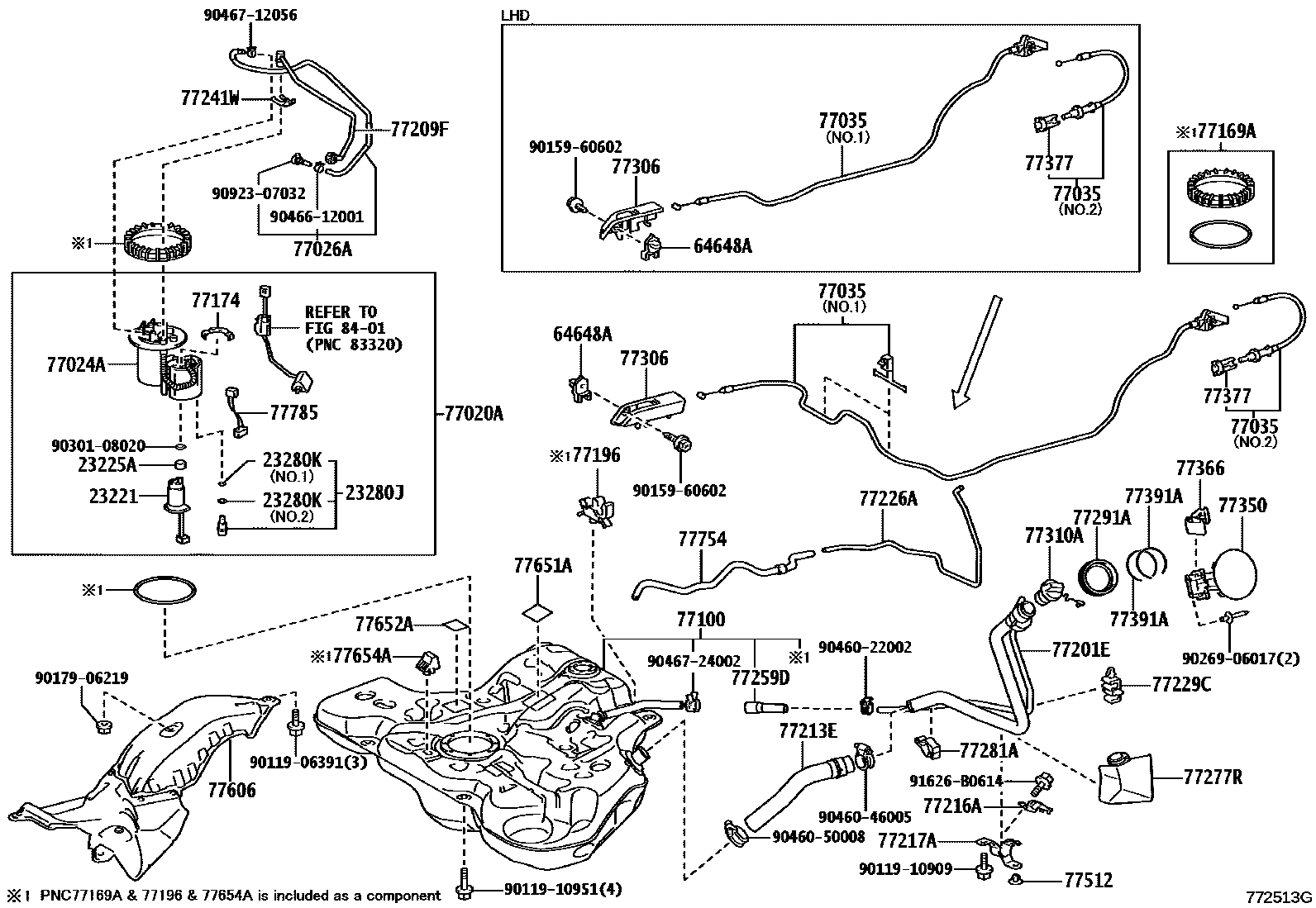 Toyota COROLLA 燃油箱和燃油管 EPC diagram — 772513G