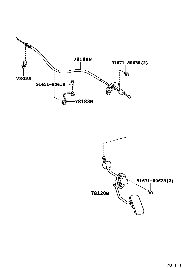 Toyota COROLLA accelerator pedal connecting rod EPC diagram — 781111