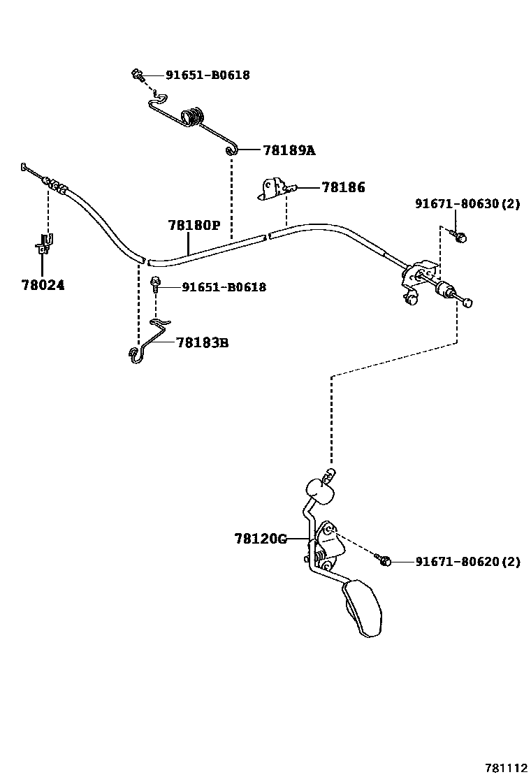 Toyota COROLLA accelerator pedal connecting rod EPC diagram — 781112
