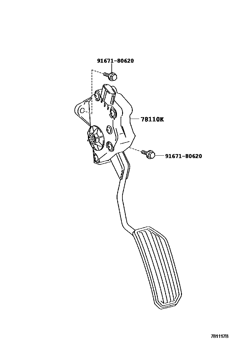 Toyota COROLLA accelerator pedal connecting rod EPC diagram — 781117B