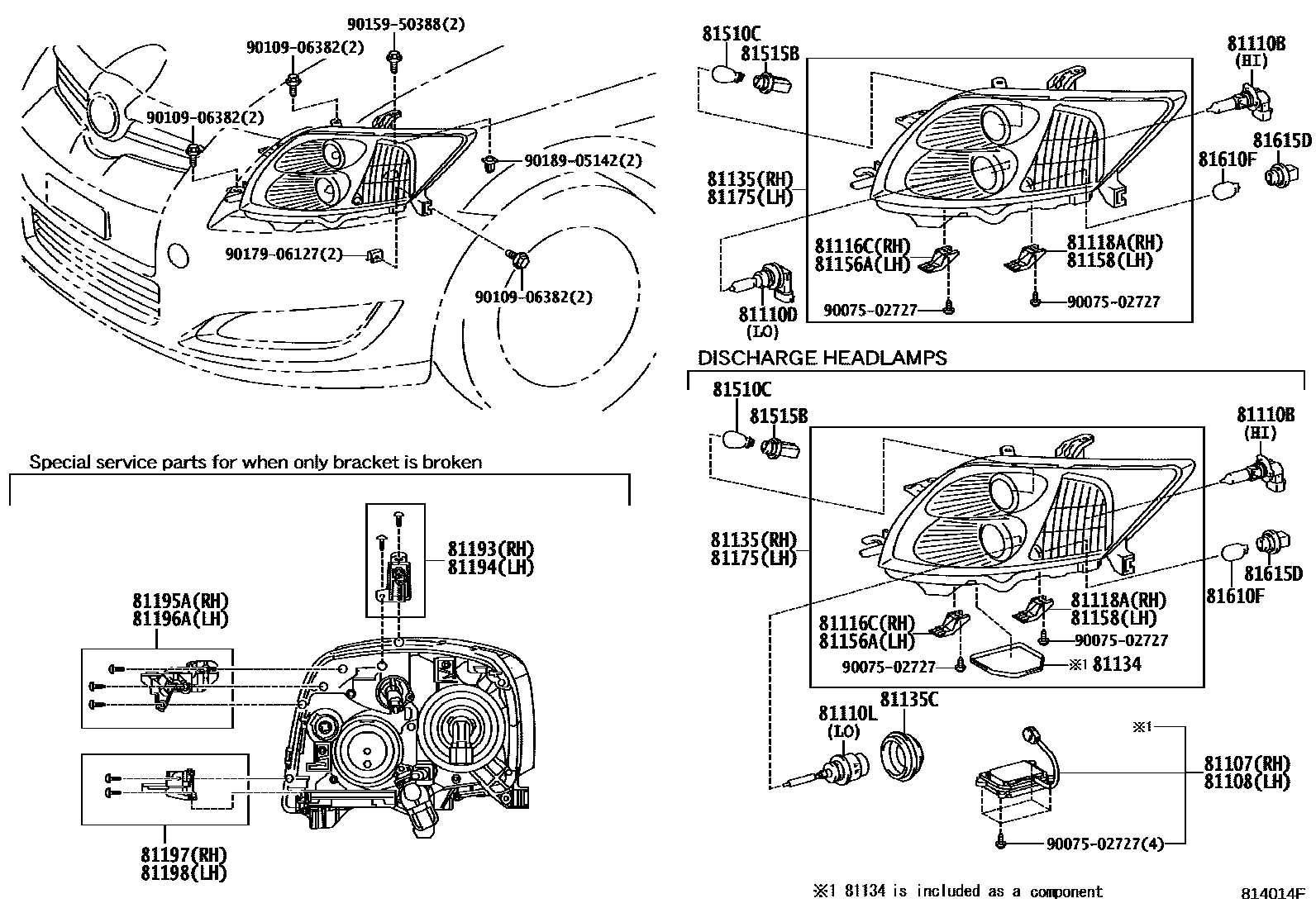 Toyota COROLLA Headlamp EPC diagram — 814014F