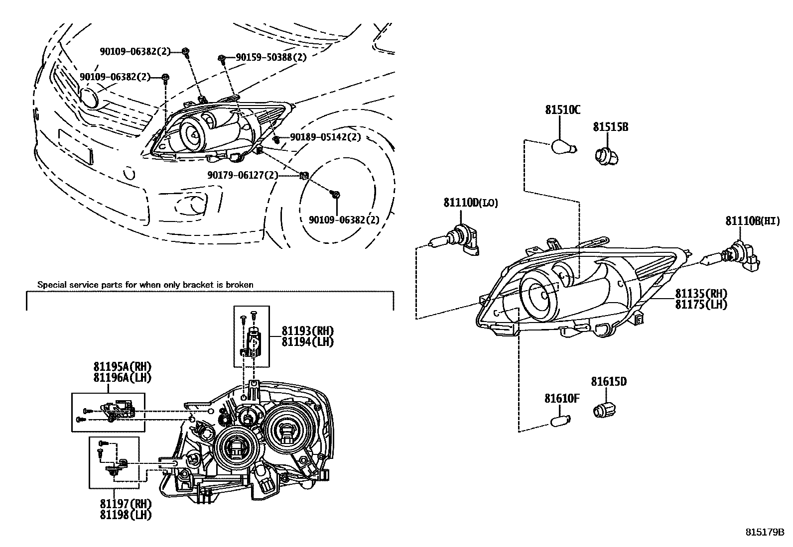 Toyota COROLLA Headlamp EPC diagram — 815179B