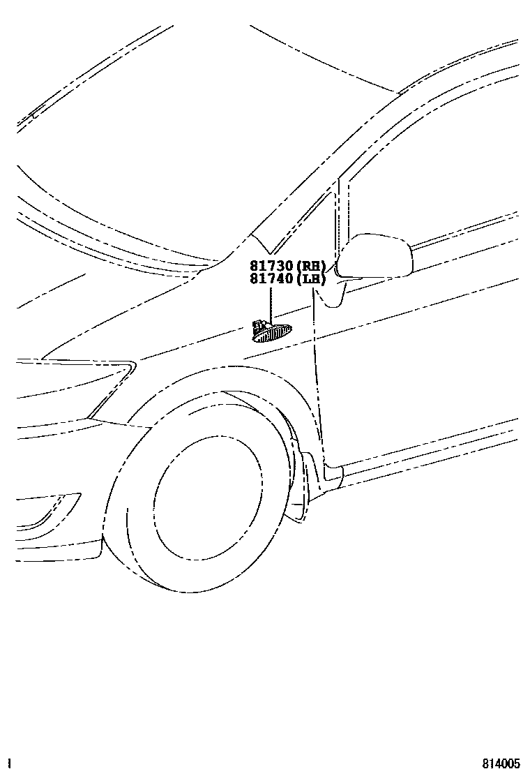 Toyota COROLLA Side Turn Signal & Outer Mirror Lamp EPC diagram — 814005