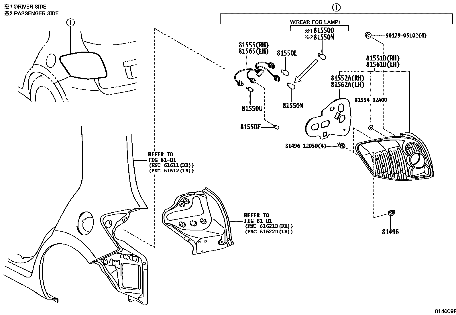 Toyota COROLLA 后组合灯 EPC diagram — 814009E