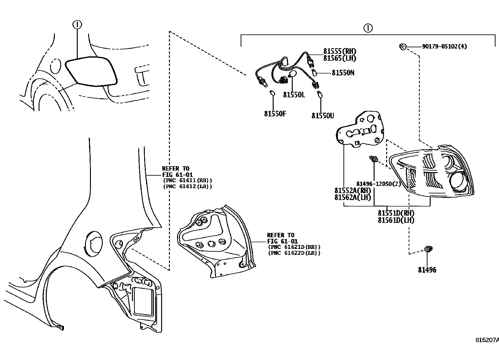 Toyota COROLLA 后组合灯 EPC diagram — 815207A