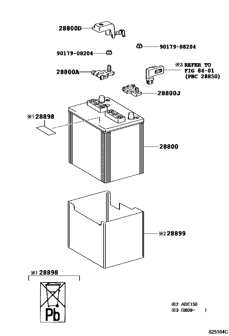 Toyota COROLLA 蓄电池和蓄电池电缆 EPC diagram — 825184C