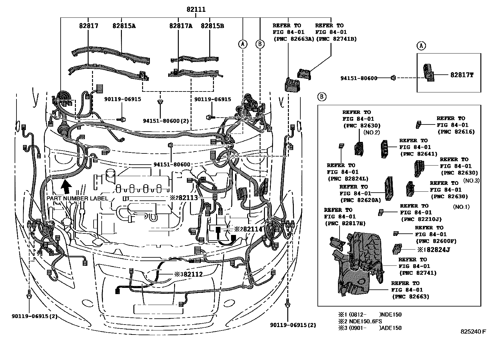 Toyota COROLLA 线束和卡夹 EPC diagram — 825240F