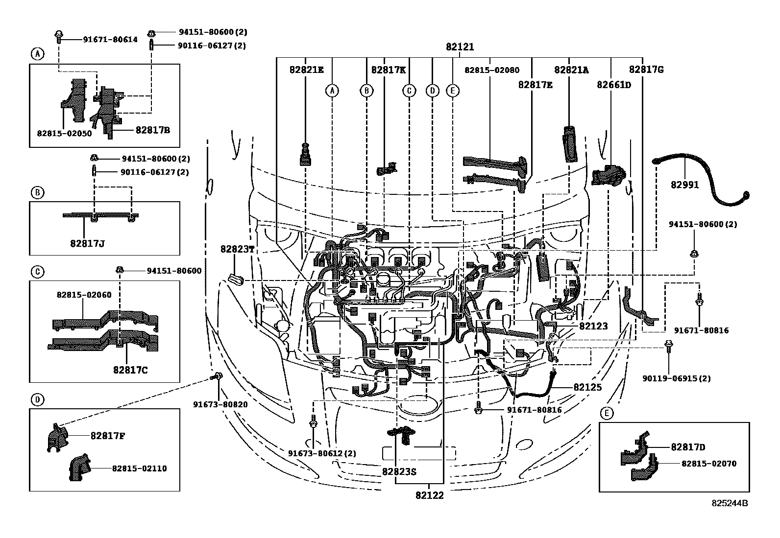Toyota COROLLA 线束和卡夹 EPC diagram — 825244B