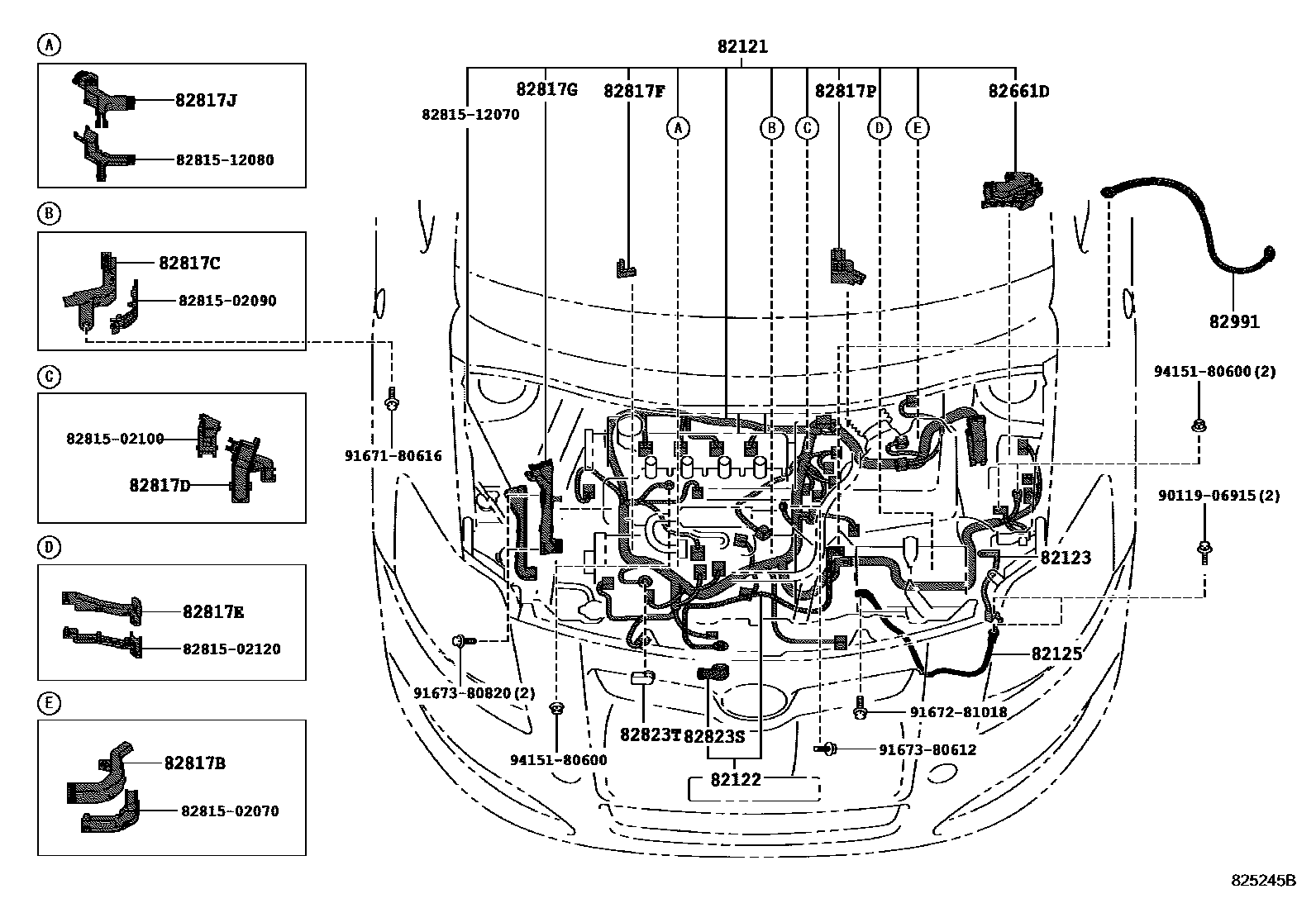 Toyota COROLLA 线束和卡夹 EPC diagram — 825245B