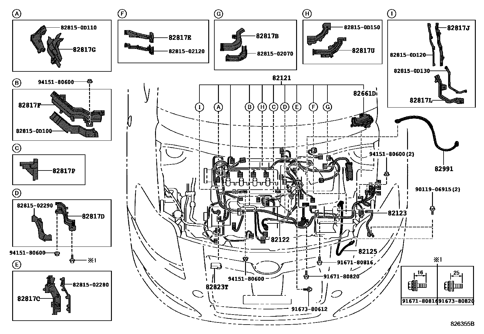 Toyota COROLLA 线束和卡夹 EPC diagram — 826355B