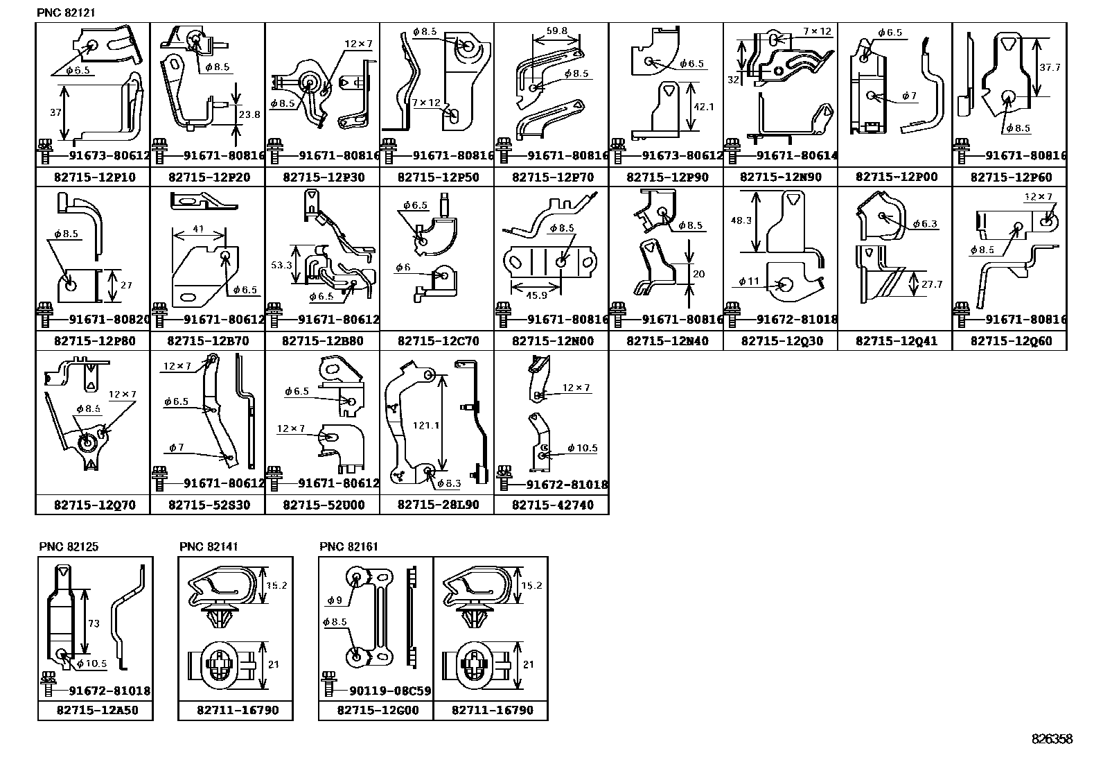 Toyota COROLLA 线束和卡夹 EPC diagram — 826358