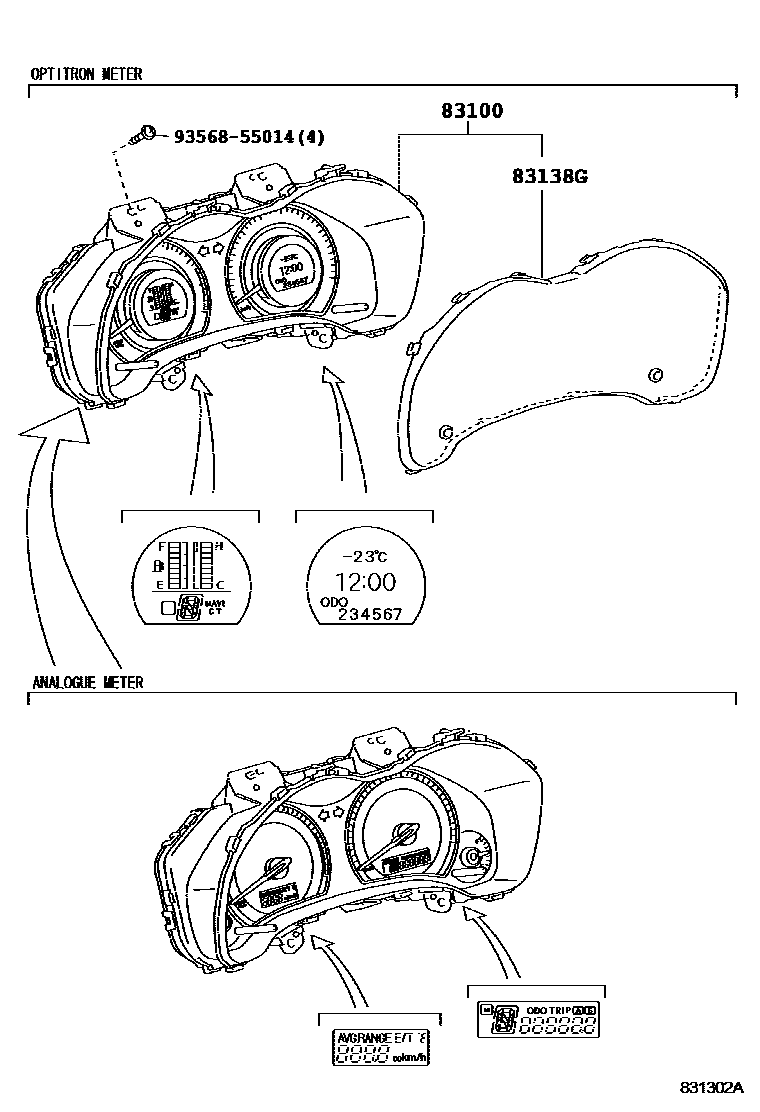 Toyota COROLLA 仪表 EPC diagram — 831302A