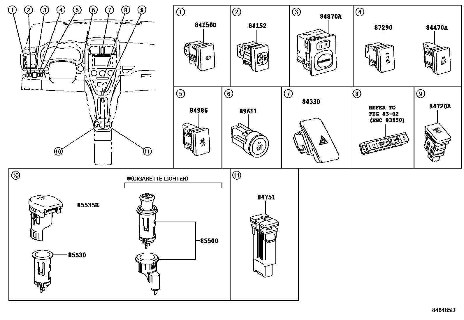 Toyota COROLLA 开关和继电器和ECU EPC diagram — 848485D