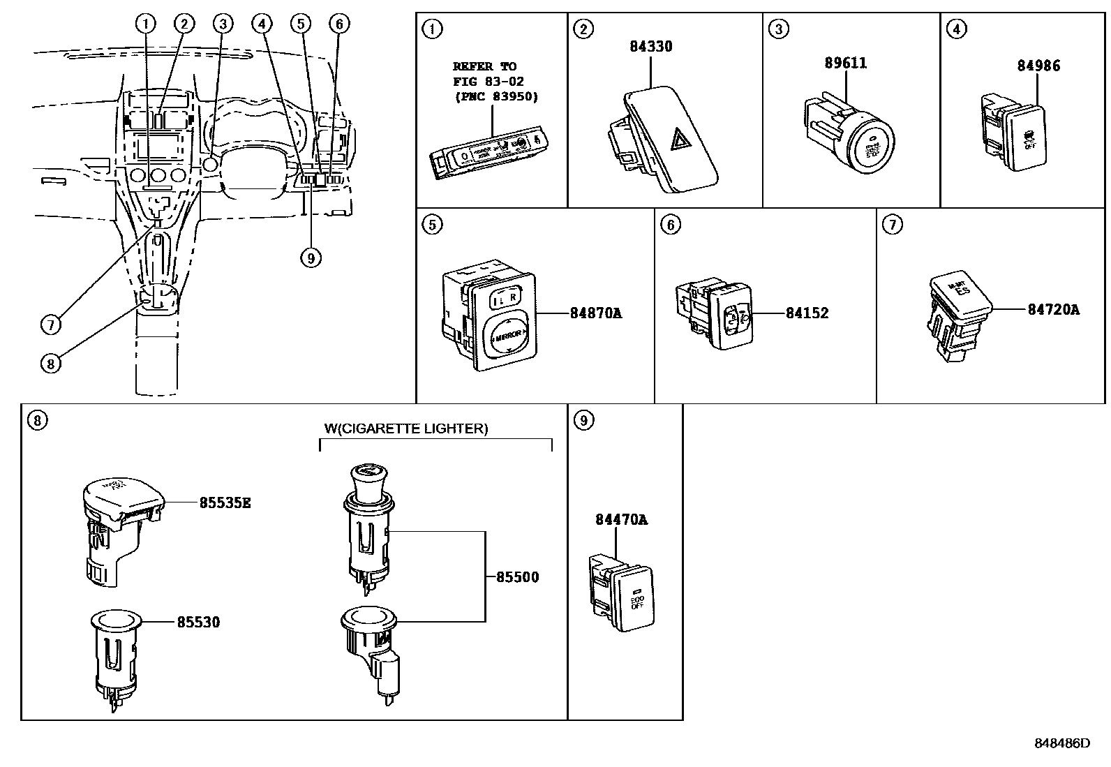 Toyota COROLLA 开关和继电器和ECU EPC diagram — 848486D