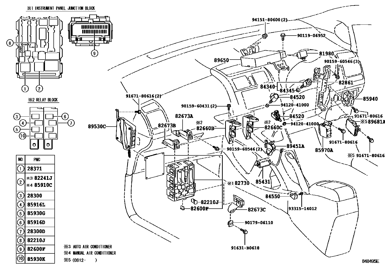 Toyota COROLLA 开关和继电器和ECU EPC diagram — 848495E