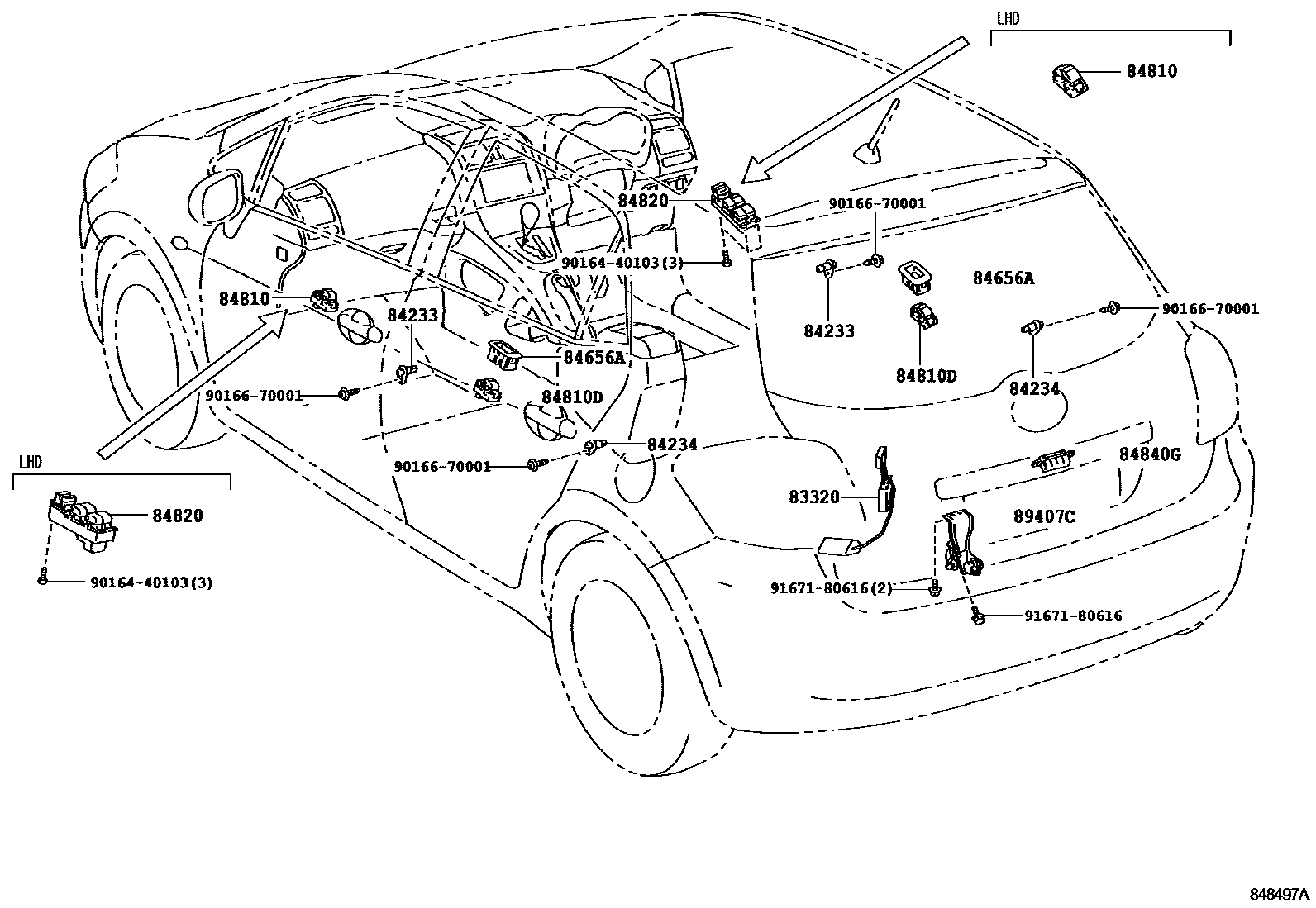 Toyota COROLLA 开关和继电器和ECU EPC diagram — 848497A