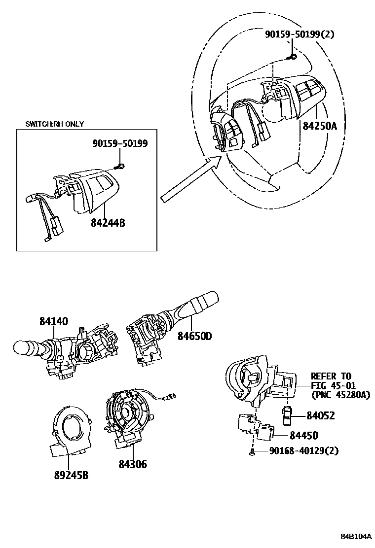 Toyota COROLLA 开关和继电器和ECU EPC diagram — 84B104A