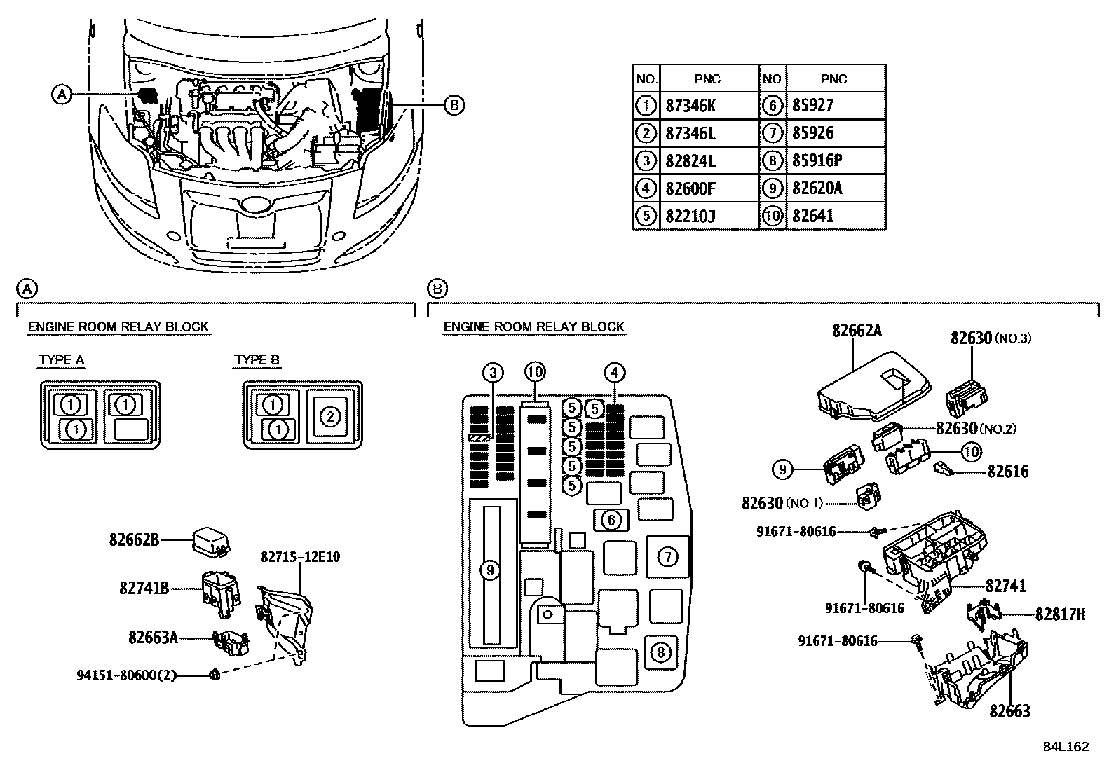Toyota COROLLA 开关和继电器和ECU EPC diagram — 84L162