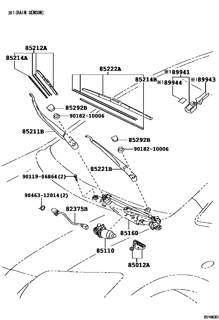 Toyota COROLLA 挡风玻璃刮水器 EPC diagram — 851863D