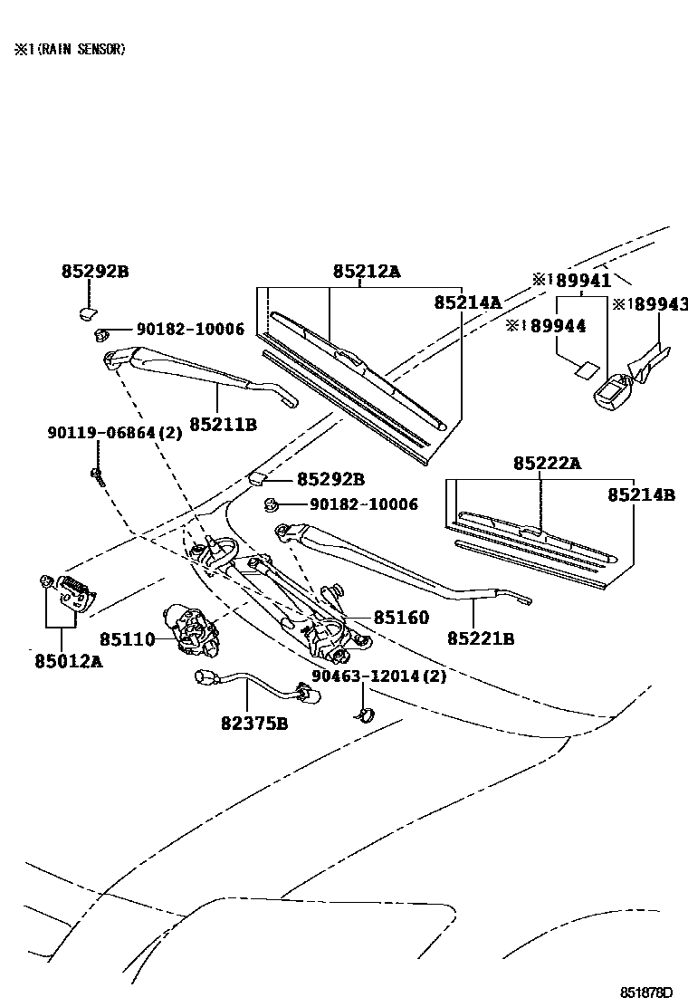 Toyota COROLLA 挡风玻璃刮水器 EPC diagram — 851878D
