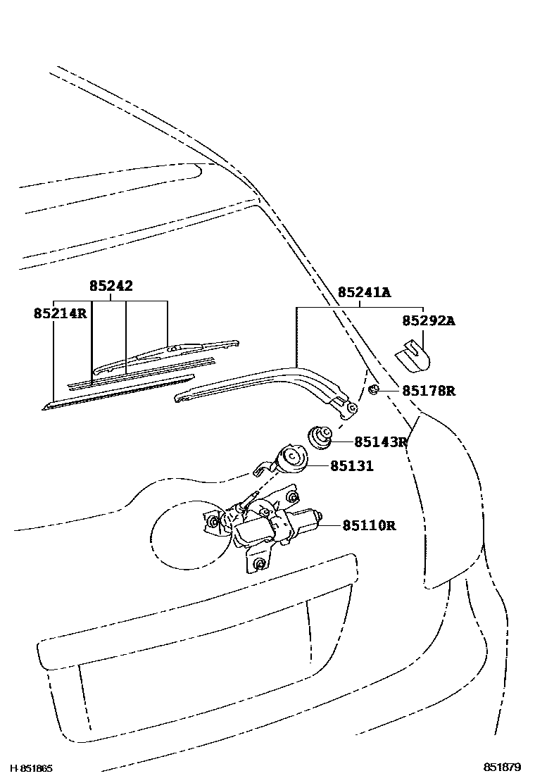 Toyota COROLLA 后刮水器 EPC diagram — 851879