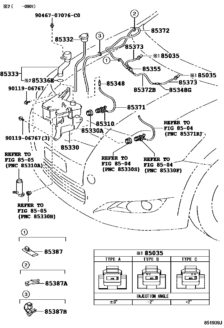 Toyota COROLLA 挡风玻璃清洗器 EPC diagram — 851939J