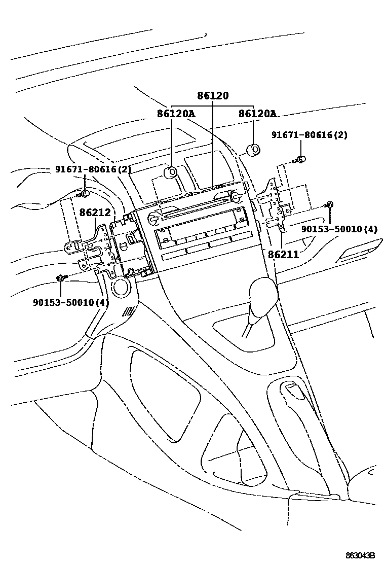 Toyota COROLLA 收音机、放大器和冷凝器 EPC diagram — 863043B