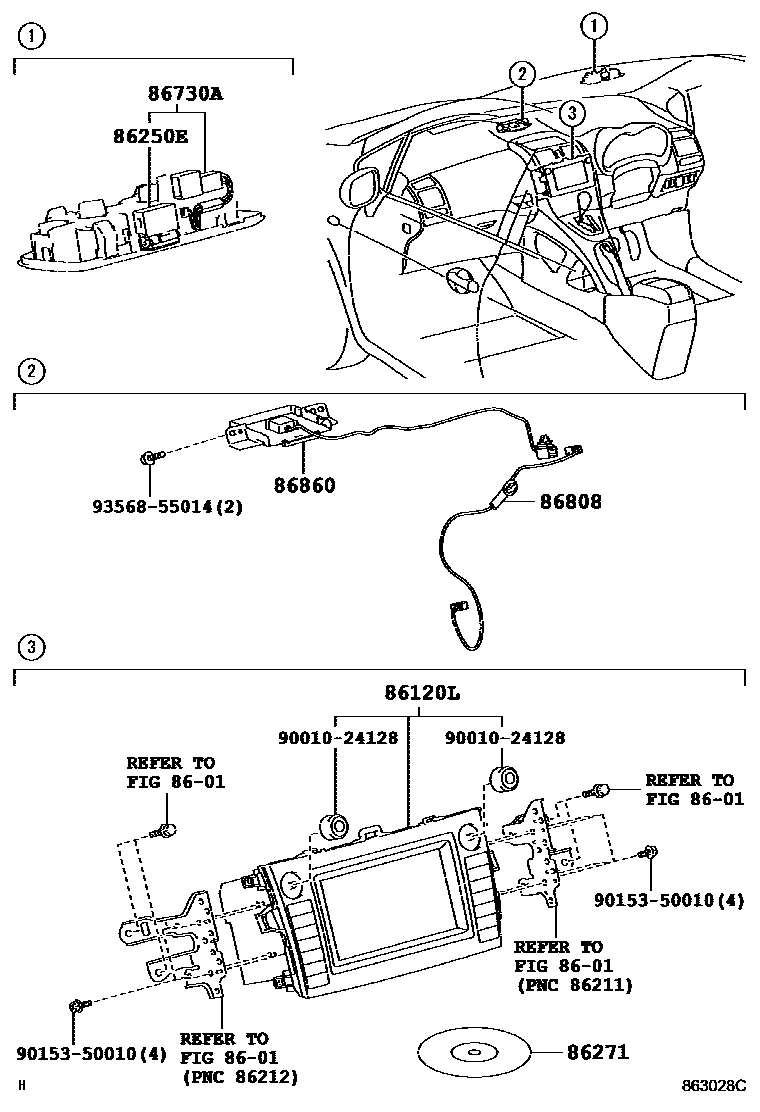 Toyota COROLLA 导航和前监视器显示屏 EPC diagram — 863028C