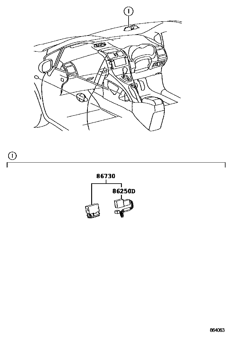 Toyota COROLLA 车载电话和呼救装置 EPC diagram — 864063