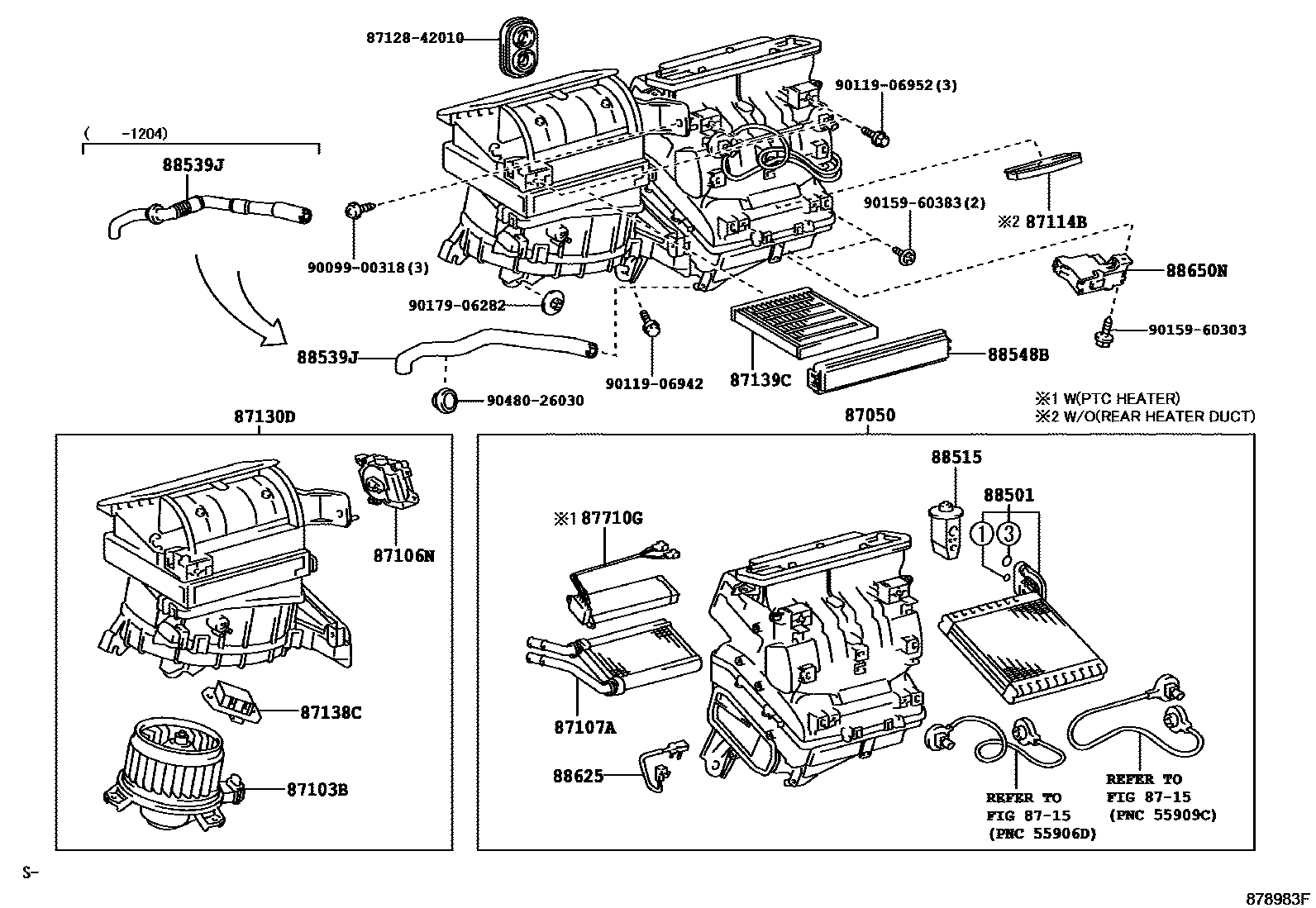Toyota COROLLA 暖风和空调系统 - 冷却器组件 EPC diagram — 878983F