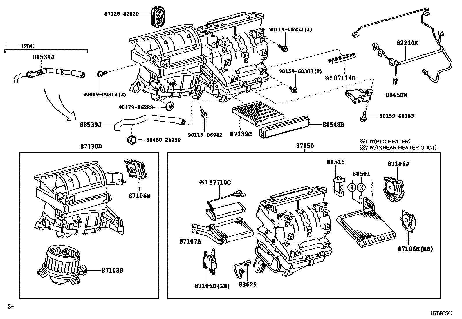 Toyota COROLLA 暖风和空调系统 - 冷却器组件 EPC diagram — 878985C