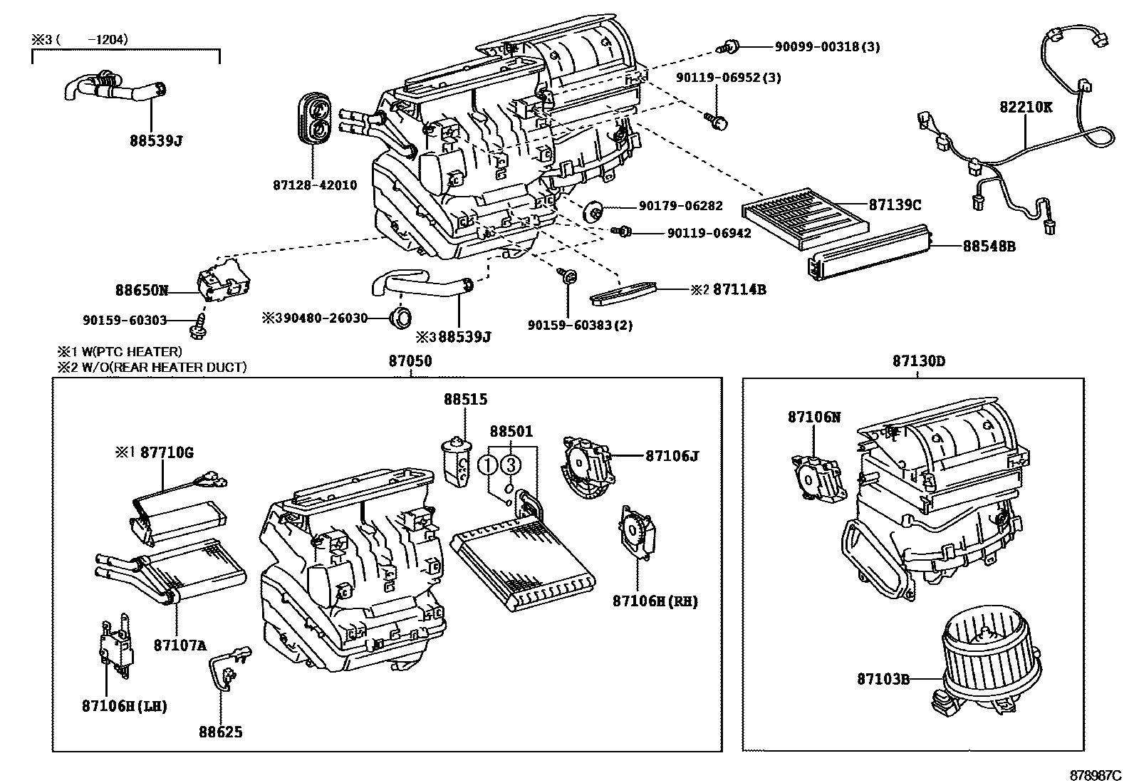 Toyota COROLLA 暖风和空调系统 - 冷却器组件 EPC diagram — 878987C