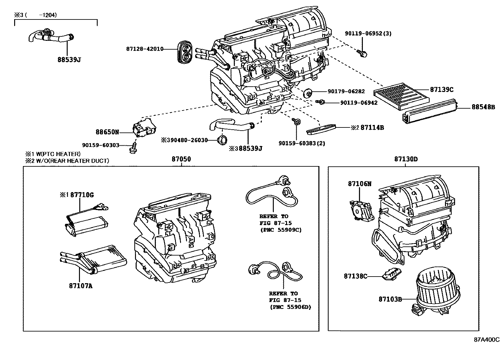 Toyota COROLLA 暖风和空调系统 - 冷却器组件 EPC diagram — 87A400C
