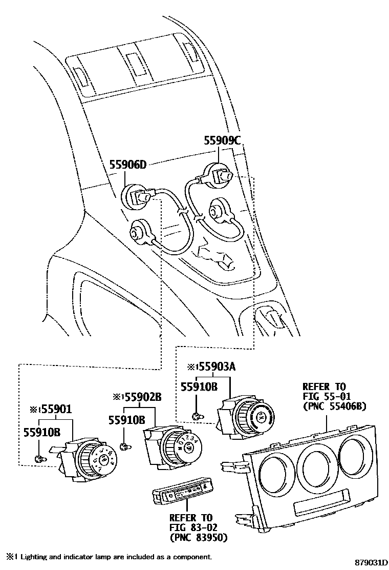 Toyota COROLLA 暖风和空调系统 - 控制器和风管 EPC diagram — 879031D