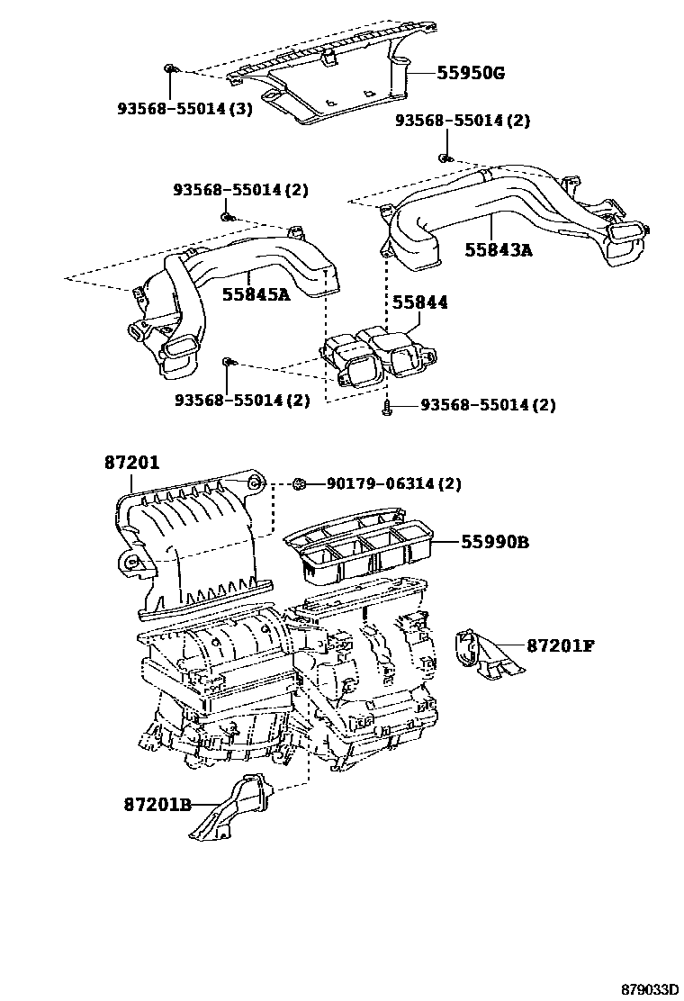 Toyota COROLLA 暖风和空调系统 - 控制器和风管 EPC diagram — 879033D
