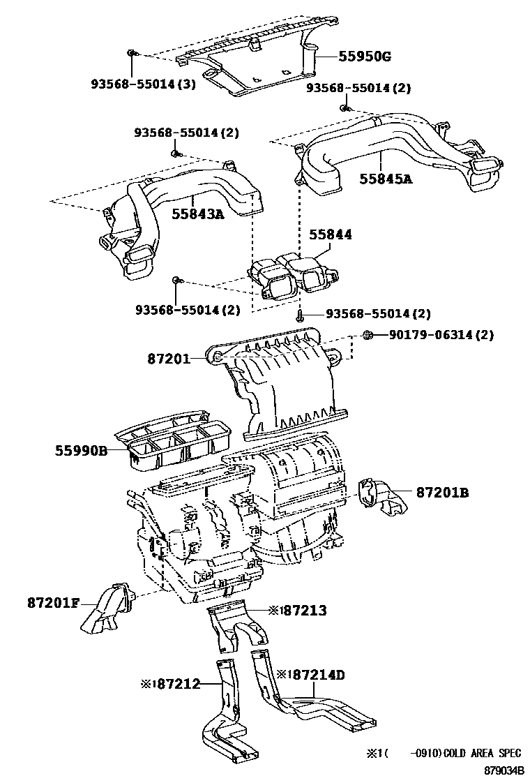 Toyota COROLLA 暖风和空调系统 - 控制器和风管 EPC diagram — 879034B