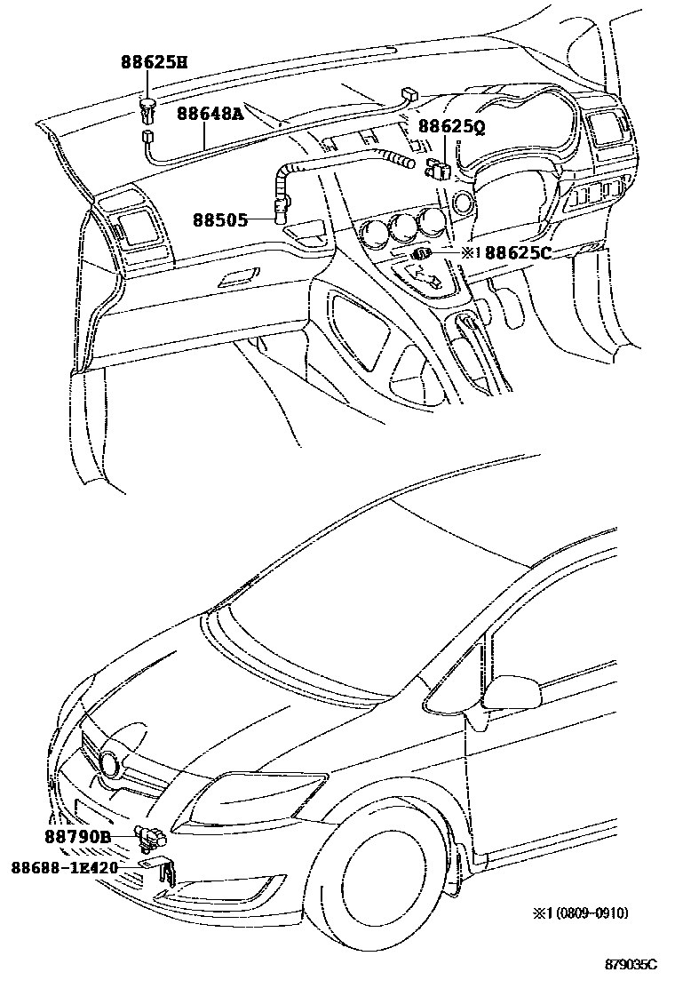 Toyota COROLLA 暖风和空调系统 - 控制器和风管 EPC diagram — 879035C