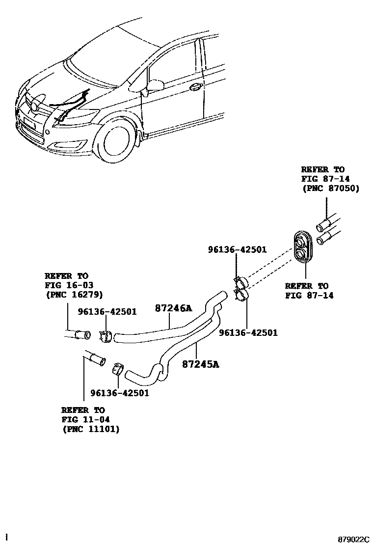 Toyota COROLLA 暖风和空调系统 - 水管 EPC diagram — 879022C