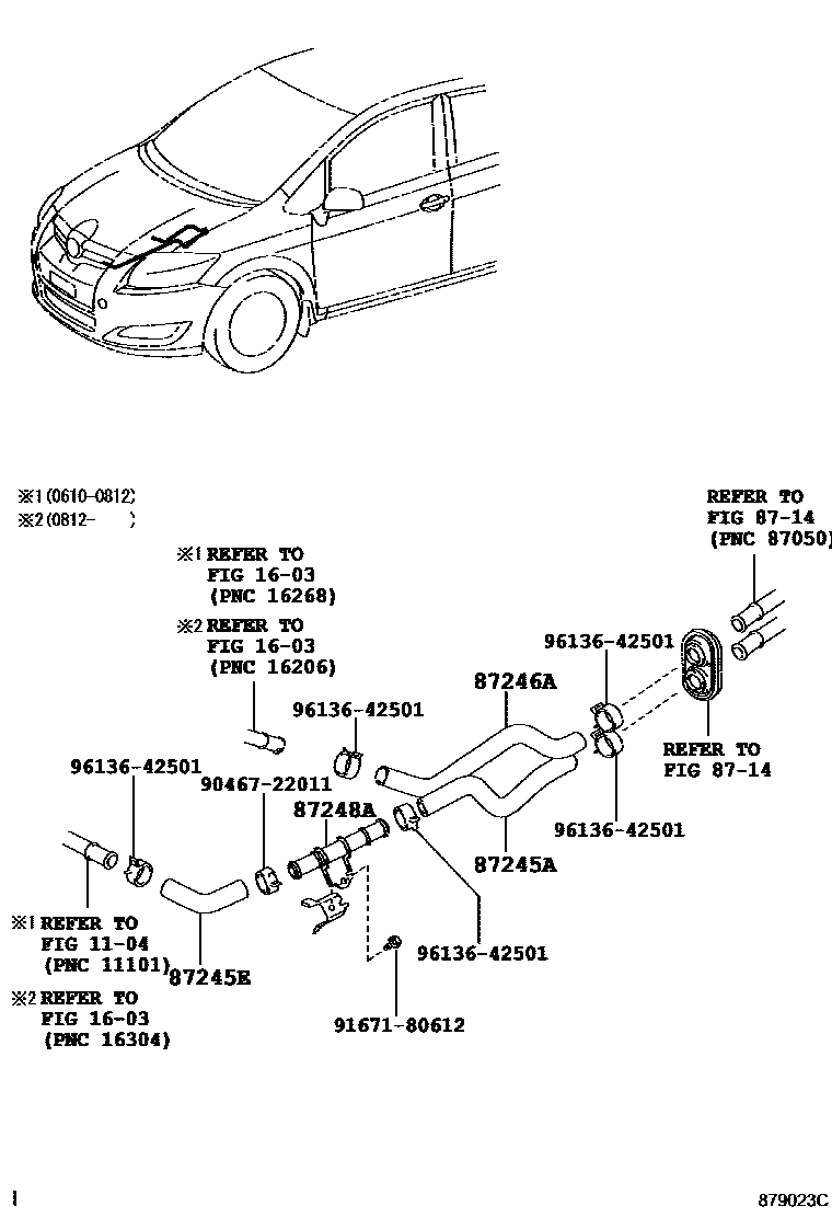 Toyota COROLLA 暖风和空调系统 - 水管 EPC diagram — 879023C