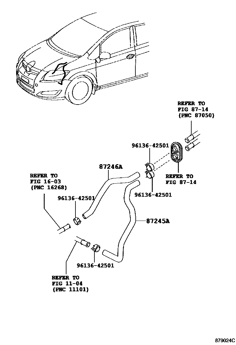 Toyota COROLLA 暖风和空调系统 - 水管 EPC diagram — 879024C