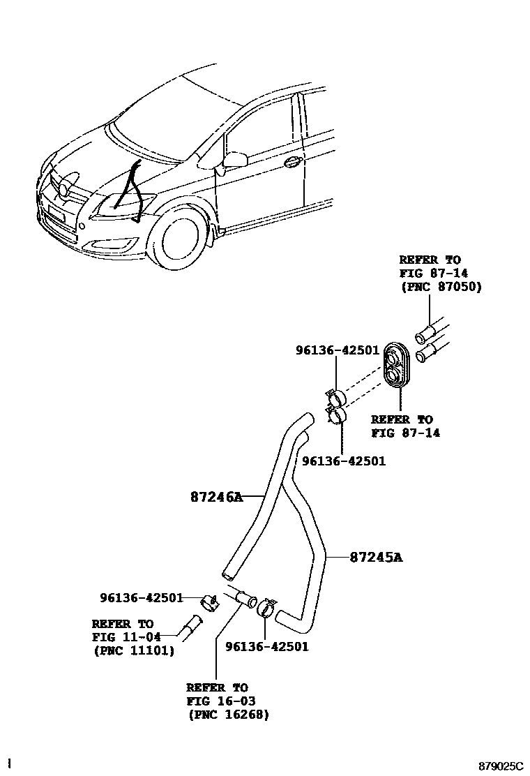 Toyota COROLLA 暖风和空调系统 - 水管 EPC diagram — 879025C