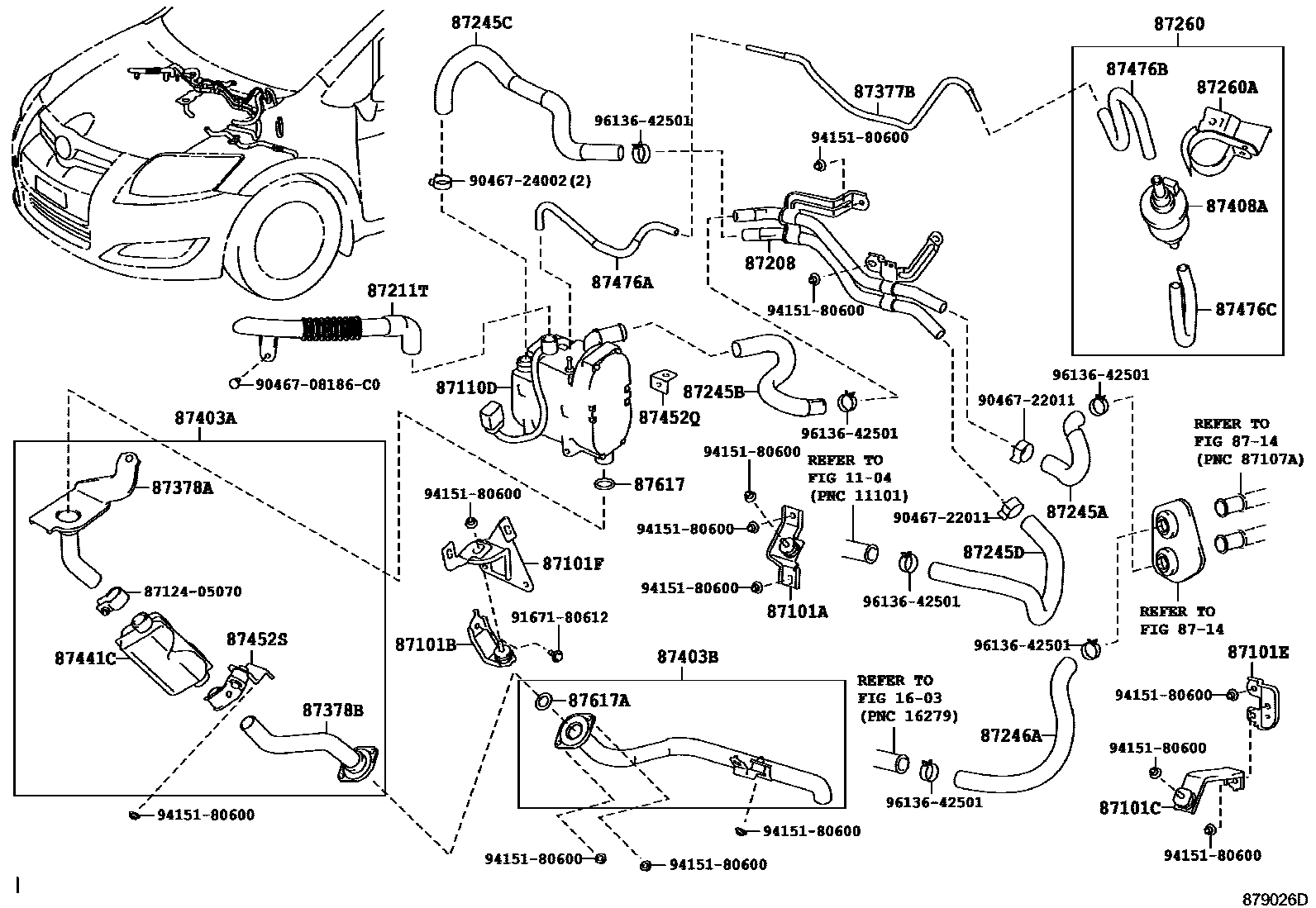 Toyota COROLLA 暖风和空调系统 - 水管 EPC diagram — 879026D